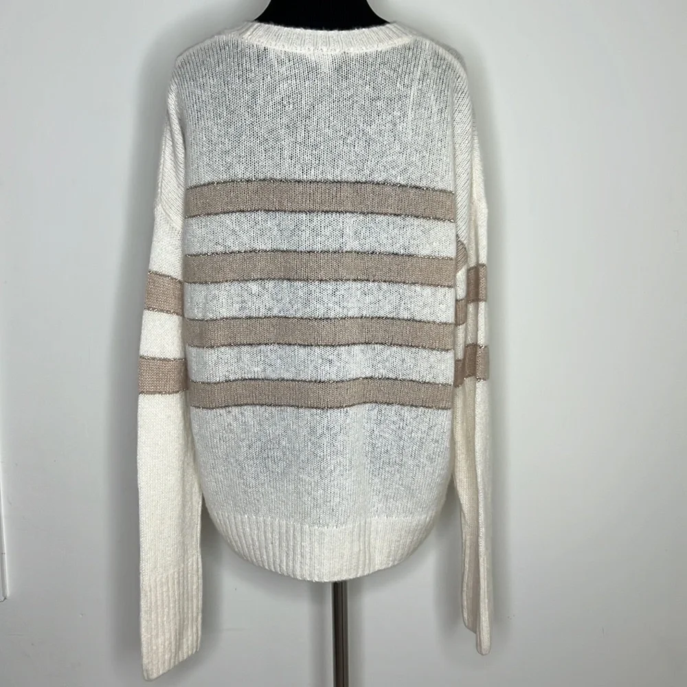 RAILS Ivory Jute Metallic Stripe Cashmere Silk Blend Sweater M - Picture 10 of 13